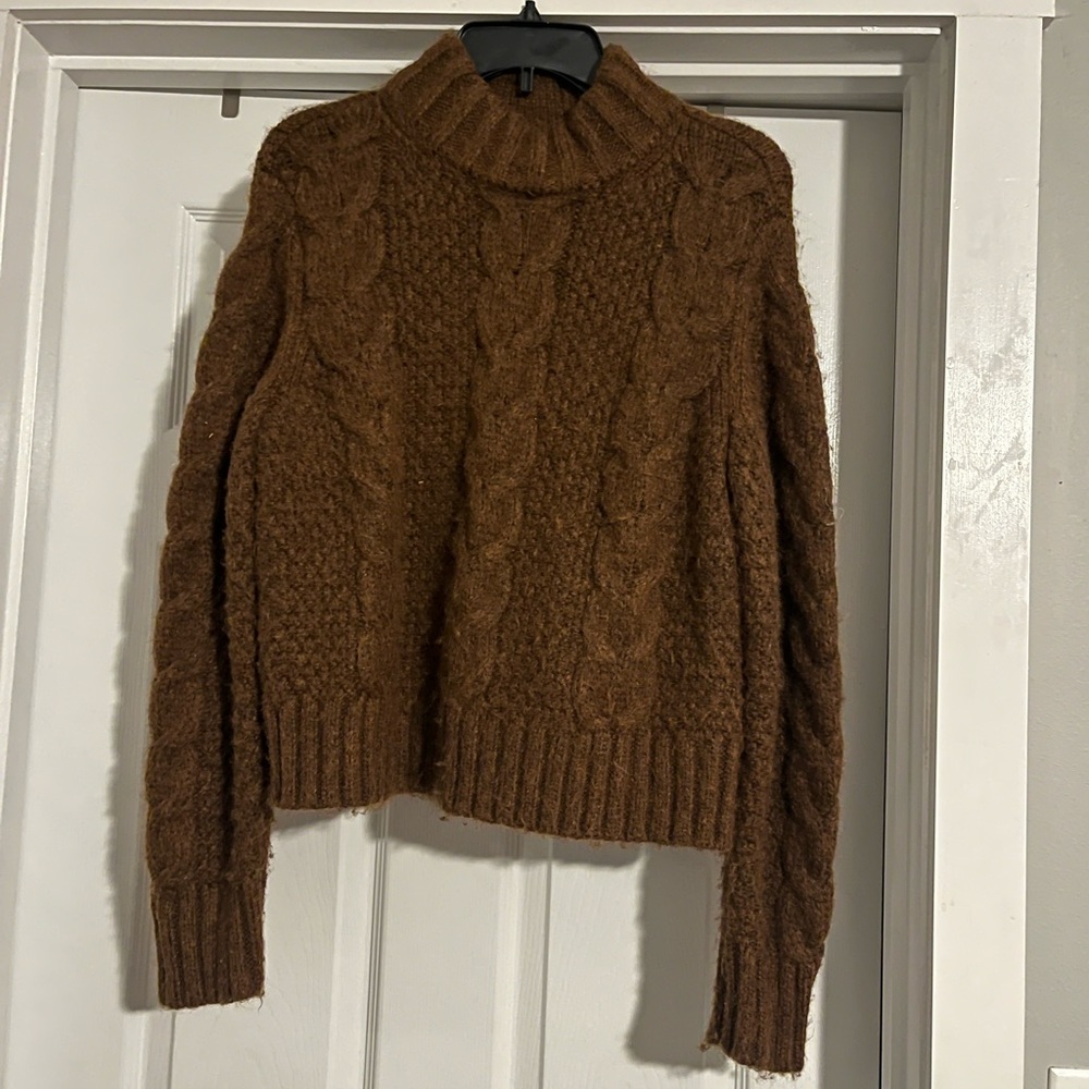 American Eagle Outfitters Brown Cable Knit Turtleneck Sweater